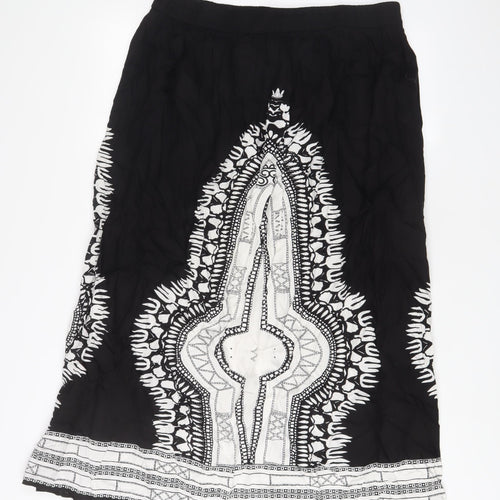 Klass Womens Black Geometric Viscose A-Line Skirt Size 16