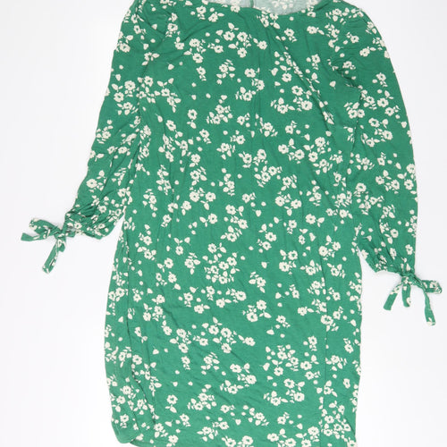 Wallis Womens Green Floral Viscose Sheath Size 14 Boat Neck Pullover