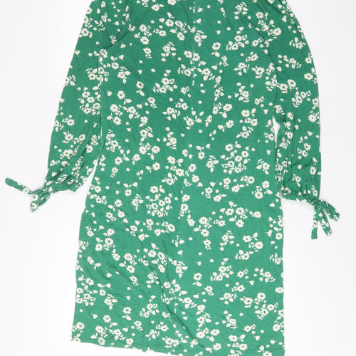 Wallis Womens Green Floral Viscose Sheath Size 14 Boat Neck Pullover