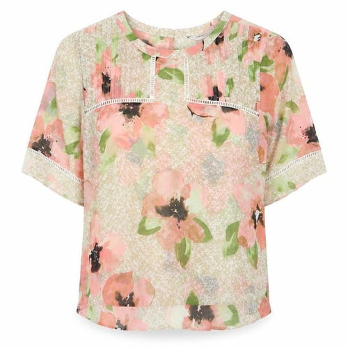 Limited Edition Womens Pink Floral Polyester Basic T-Shirt Size 8 Crew Neck - Embroidered, Pleated