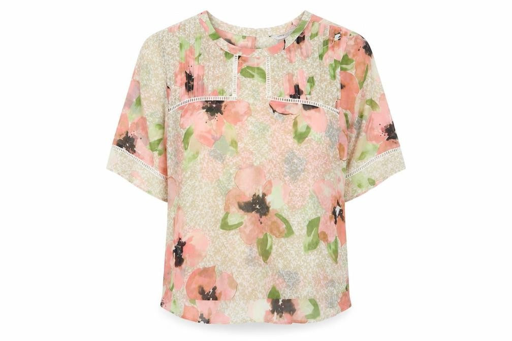 Limited Edition Womens Pink Floral Polyester Basic T-Shirt Size 8 Crew Neck - Embroidered, Pleated