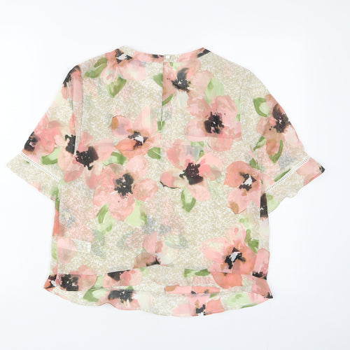 Limited Edition Womens Pink Floral Polyester Basic T-Shirt Size 8 Crew Neck - Embroidered, Pleated