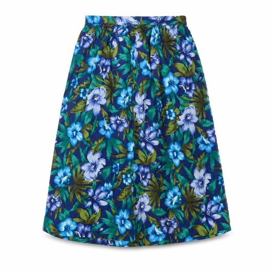 Front view of Alred Dunner women’s multicoloured floral viscose a-line skirt, size UK 12, button