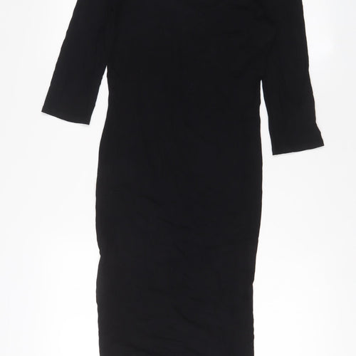 Topshop Womens Black Viscose Bodycon Size 10 Boat Neck Pullover
