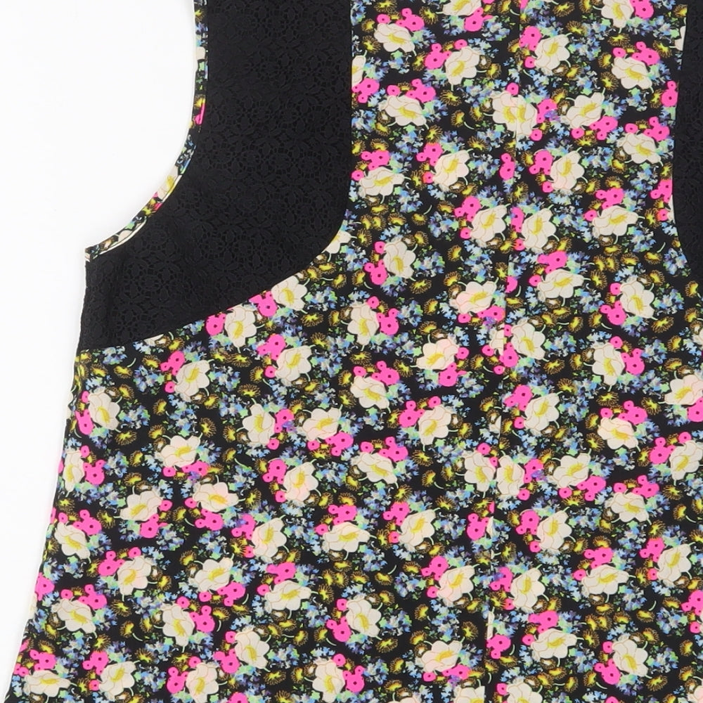 Limited Collection Womens Multicoloured Floral Polyester Basic Tank Size 12 Scoop Neck - Lace