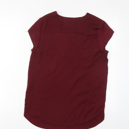 H&M Womens Red Polyester Basic T-Shirt Size 10 V-Neck