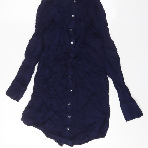 Oasis Womens Blue Viscose Shirt Dress Size 12 Collared Button