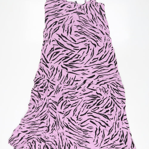 Marks and Spencer Womens Purple Animal Print Viscose A-Line Size 8 V-Neck Pullover