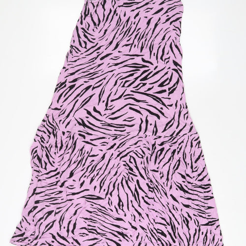Marks and Spencer Womens Purple Animal Print Viscose A-Line Size 8 V-Neck Pullover