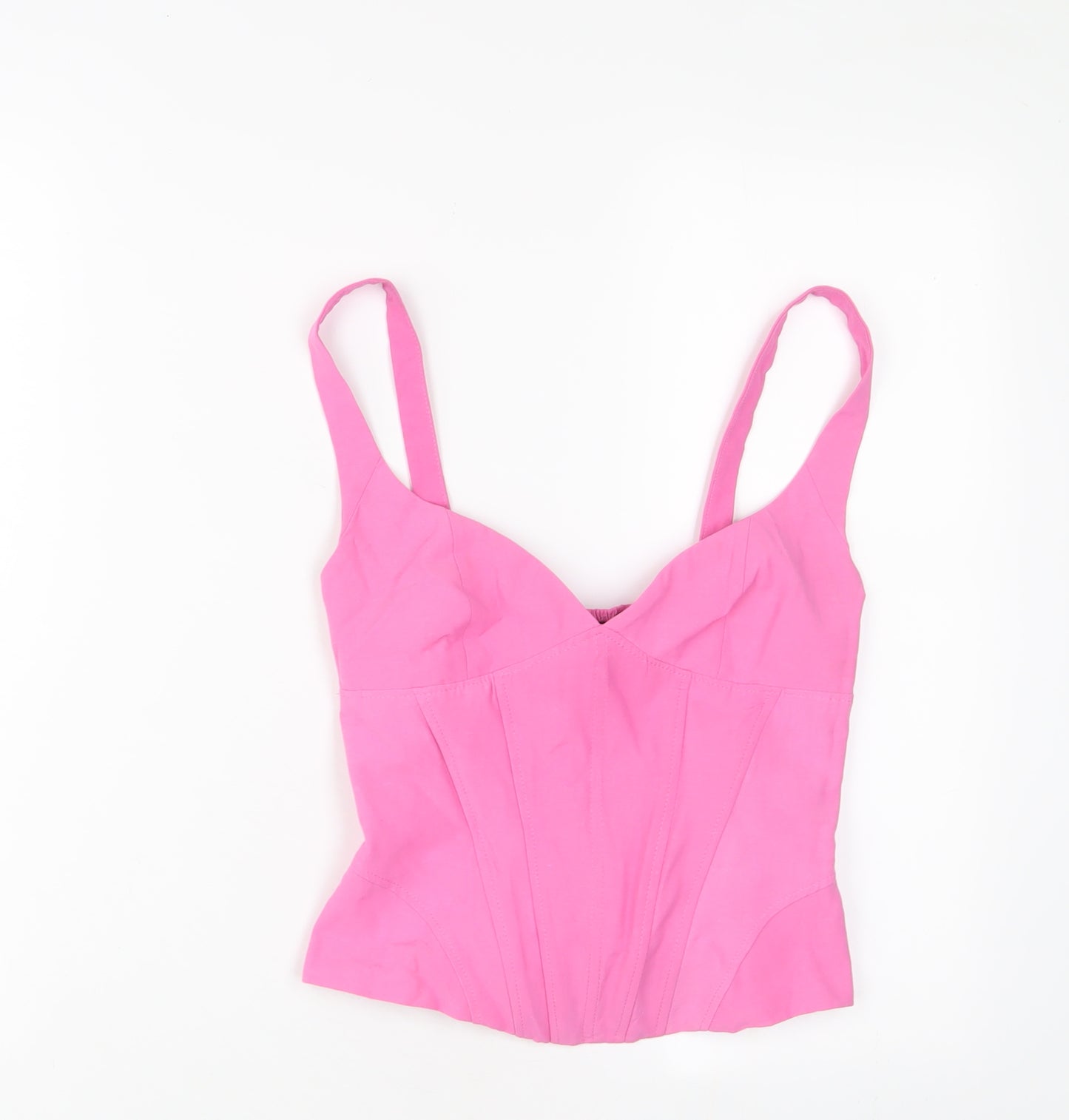 Zara Womens Pink Viscose Cropped Tank Size XS V-Neck