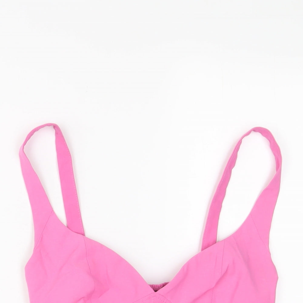 Zara Womens Pink Viscose Cropped Tank Size XS V-Neck