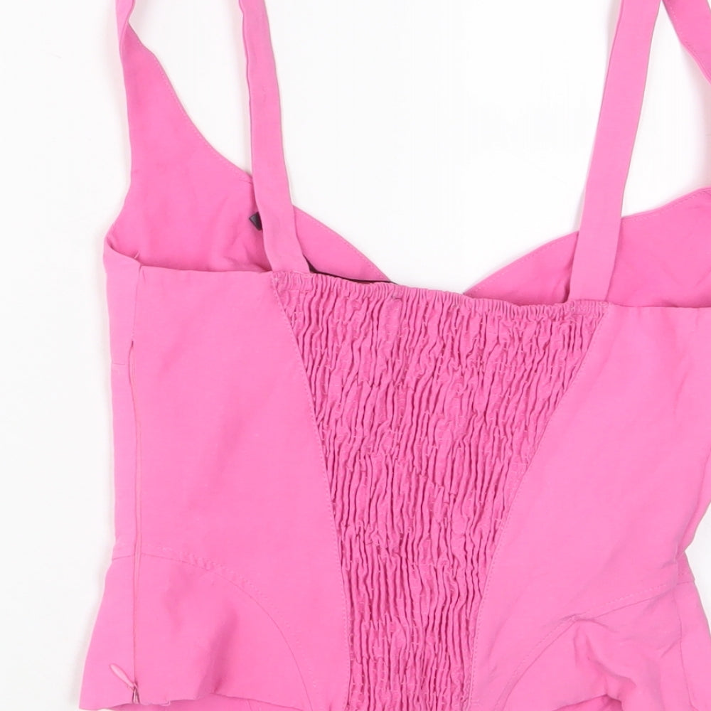 Zara Womens Pink Viscose Cropped Tank Size XS V-Neck