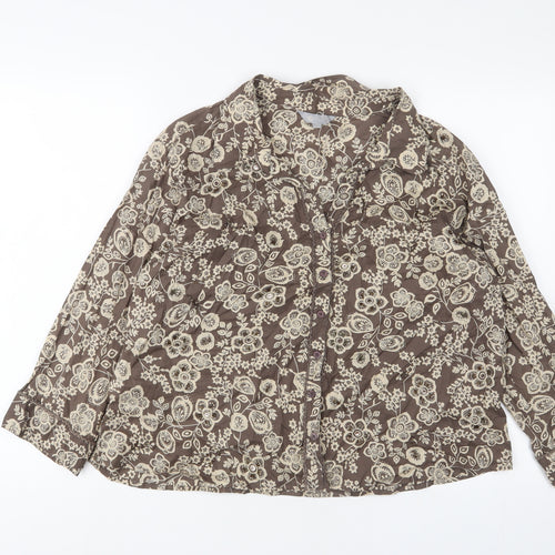 Mia Moda Womens Brown Floral Cotton Basic Button-Up Size 22 Collared - Beaded