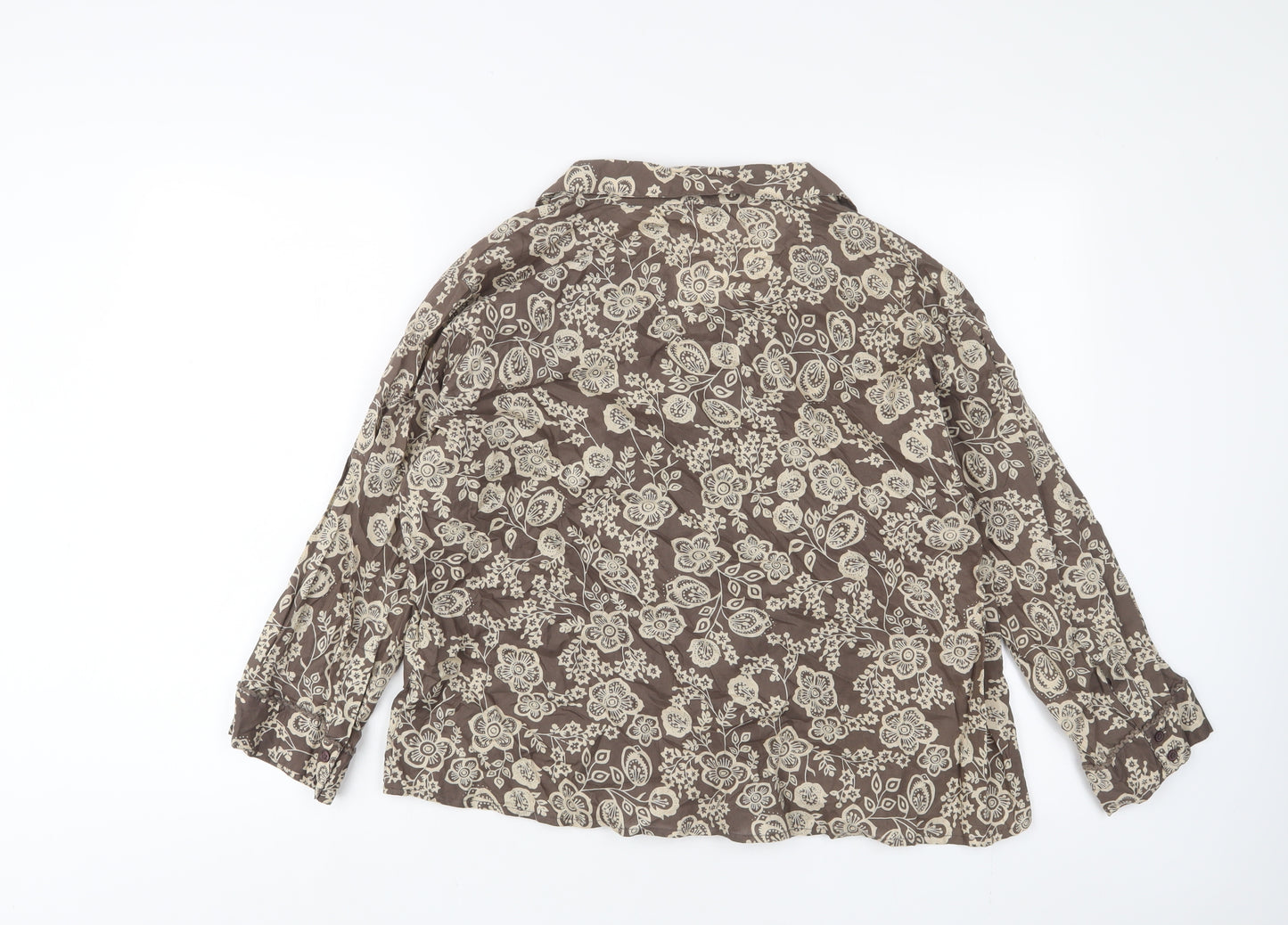 Mia Moda Womens Brown Floral Cotton Basic Button-Up Size 22 Collared - Beaded