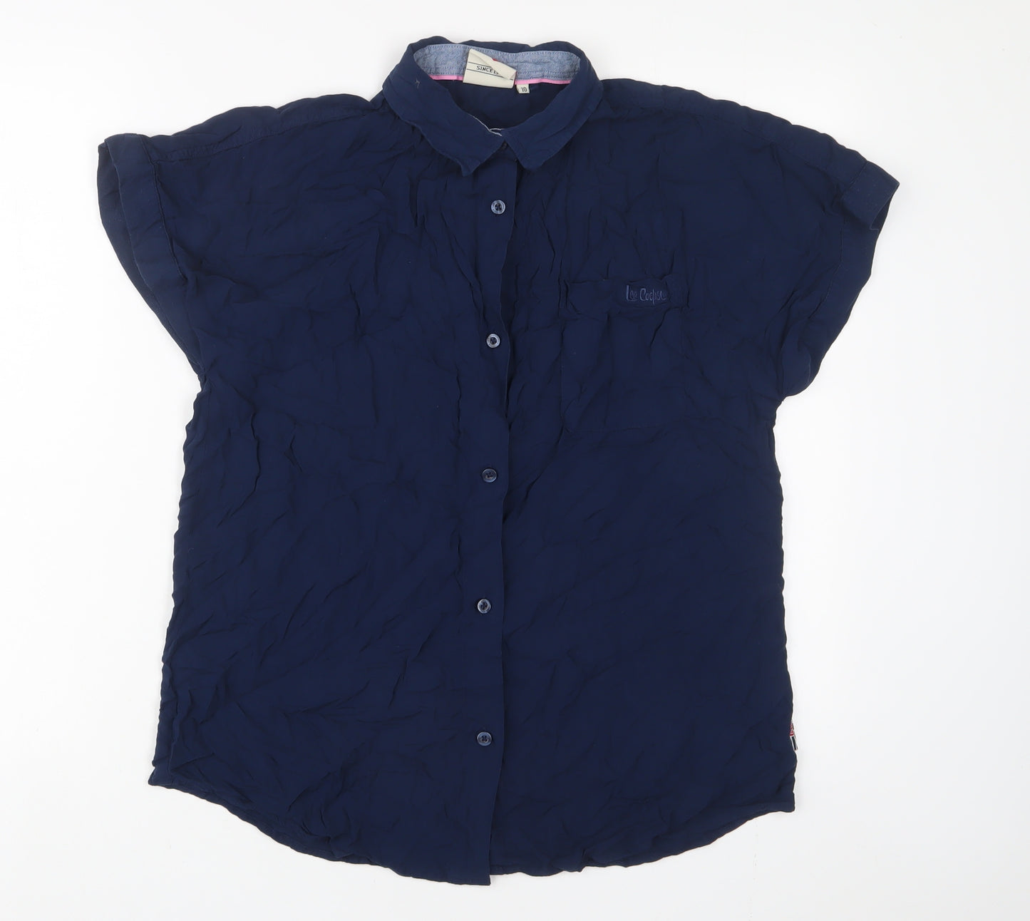 Lee Cooper Womens Blue Viscose Basic Button-Up Size 10 Collared