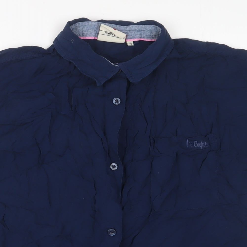 Lee Cooper Womens Blue Viscose Basic Button-Up Size 10 Collared