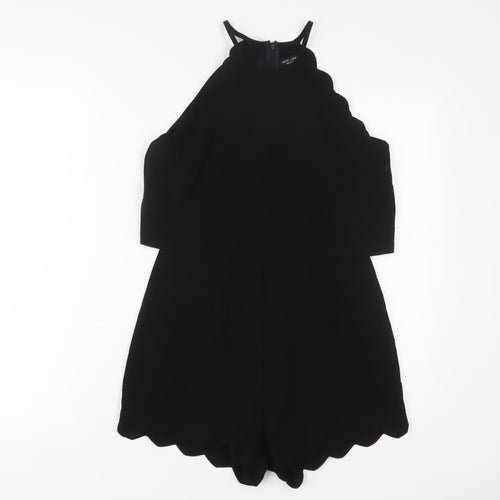 New Look Womens Black Polyester Playsuit One-Piece Size 8 Zip - Lettuce Edging