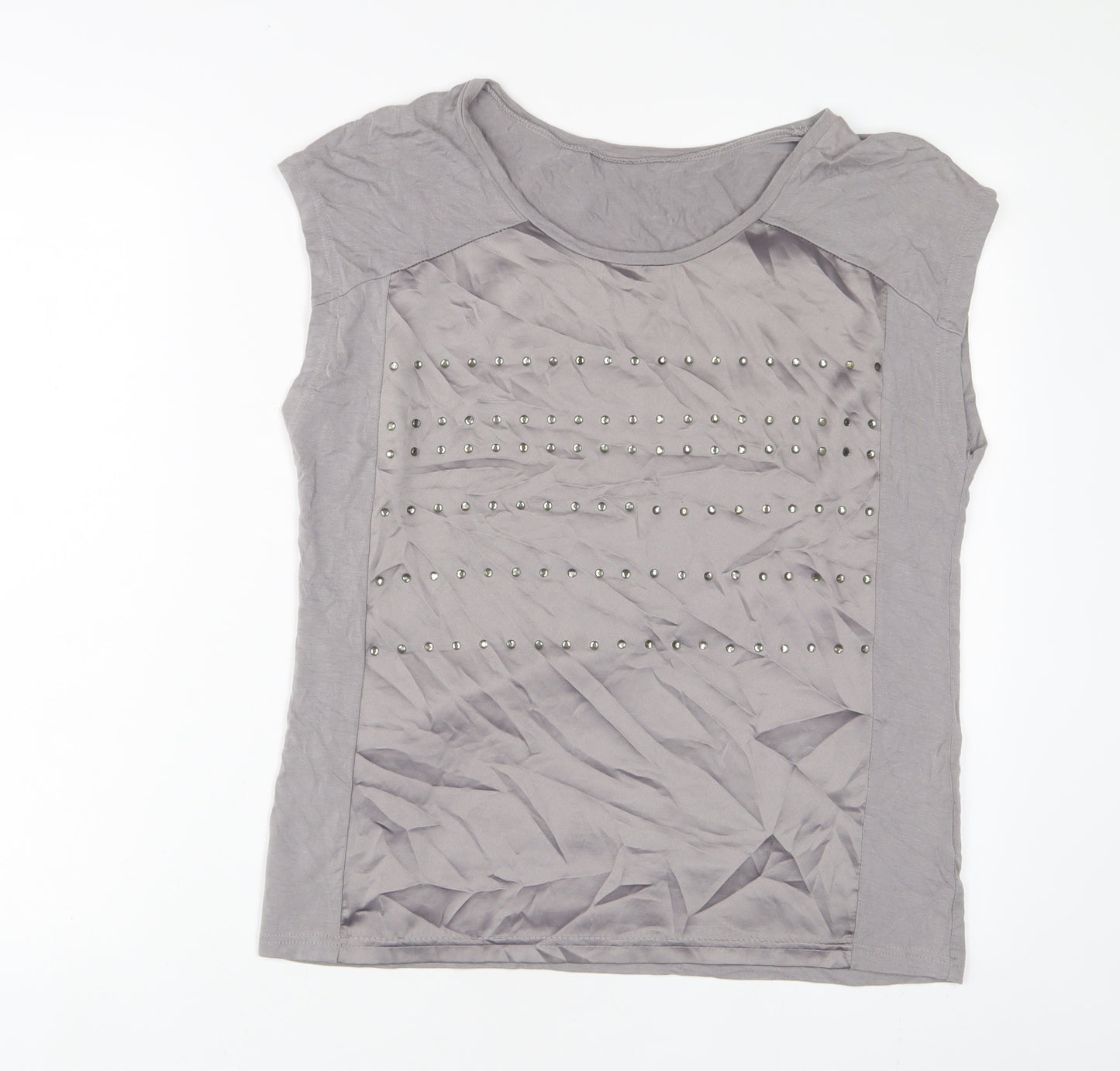 Klass Womens Grey Viscose Basic T-Shirt Size M Boat Neck - Beaded