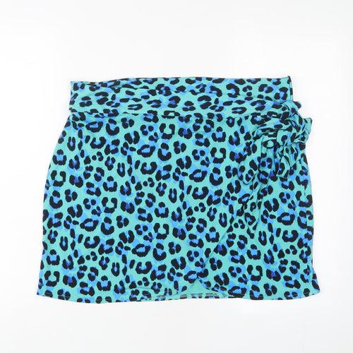 Bobeau Womens Blue Animal Print Polyester Wrap Skirt Size 18 Tie