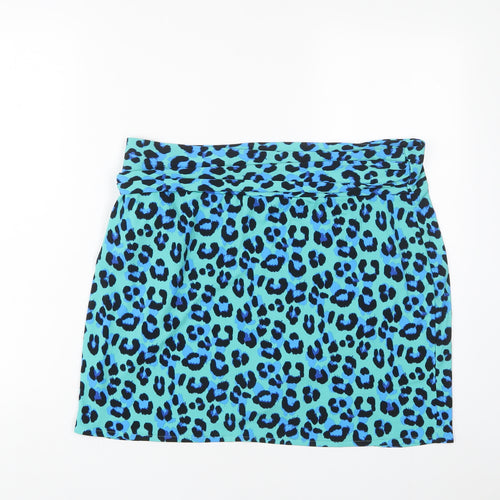 Bobeau Womens Blue Animal Print Polyester Wrap Skirt Size 18 Tie