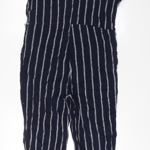 Marks and Spencer Womens Blue Striped Linen Jumpsuit One-Piece Size 10 L26 in Button