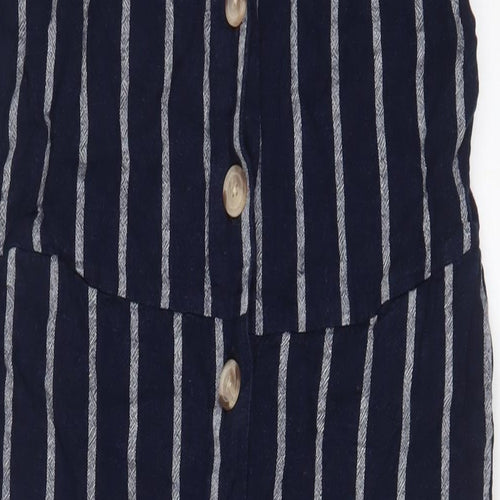 Marks and Spencer Womens Blue Striped Linen Jumpsuit One-Piece Size 10 L26 in Button