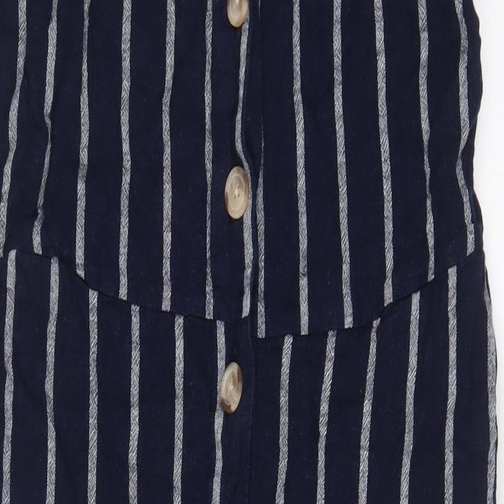 Marks and Spencer Womens Blue Striped Linen Jumpsuit One-Piece Size 10 L26 in Button