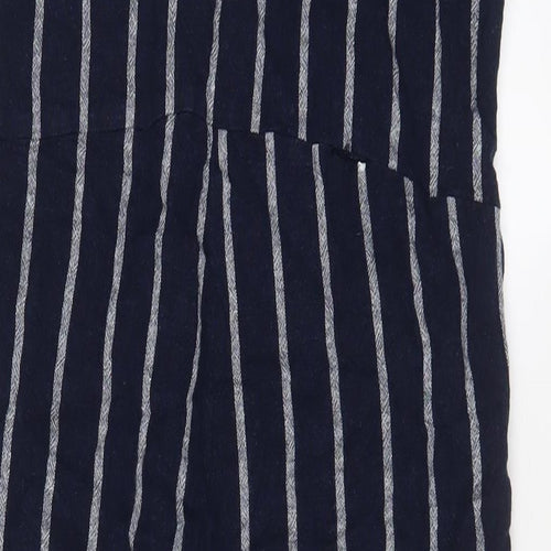Marks and Spencer Womens Blue Striped Linen Jumpsuit One-Piece Size 10 L26 in Button