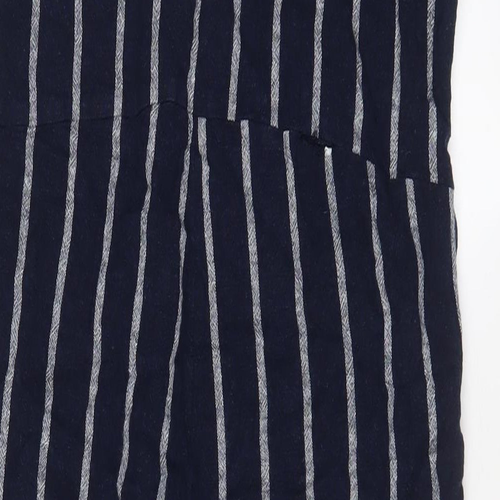 Marks and Spencer Womens Blue Striped Linen Jumpsuit One-Piece Size 10 L26 in Button