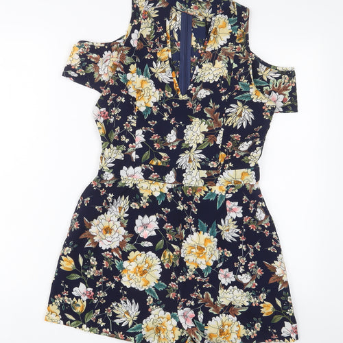 QED London Womens Multicoloured Floral Polyester Playsuit One-Piece Size 12 Zip - Keyhole neck