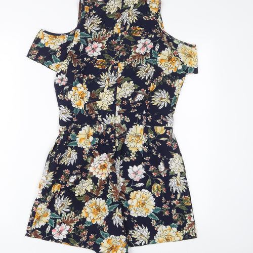 QED London Womens Multicoloured Floral Polyester Playsuit One-Piece Size 12 Zip - Keyhole neck