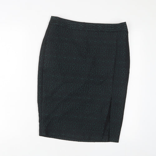 NEXT Womens Green Fair Isle Viscose A-Line Skirt Size 10 Zip - Side Slit