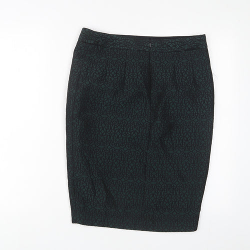 NEXT Womens Green Fair Isle Viscose A-Line Skirt Size 10 Zip - Side Slit