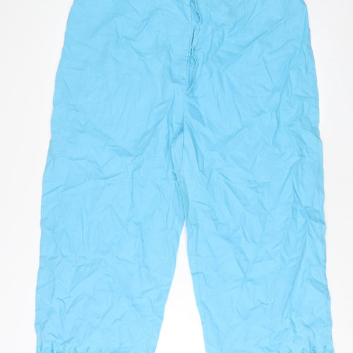 Agenda Womens Blue Linen Trousers Size 20 L26 in Regular Hook & Eye - Embroidered