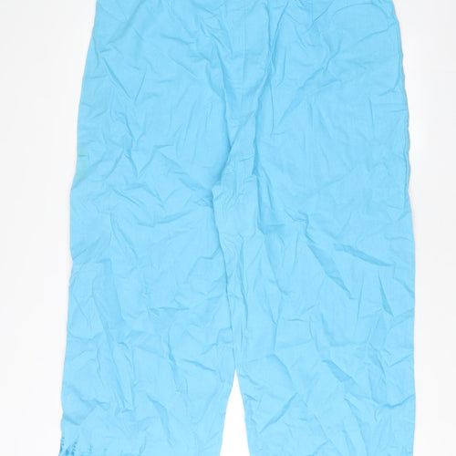 Agenda Womens Blue Linen Trousers Size 20 L26 in Regular Hook & Eye - Embroidered