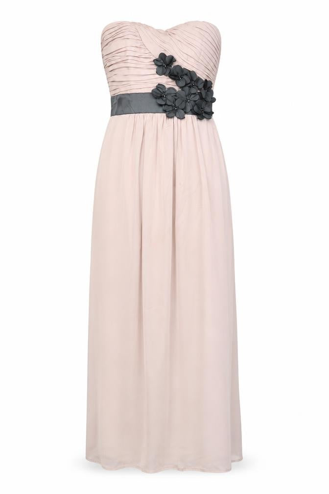 Front view of H&M women’s pink polyester ball gown, size UK 6, sweetheart zip