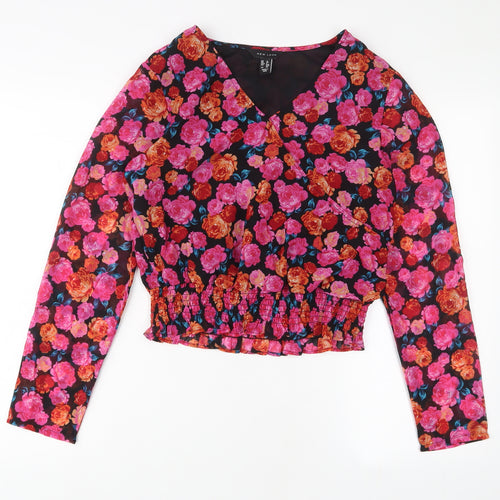 NEXT Womens Multicoloured Floral Polyester Cropped Blouse Size 12 V-Neck