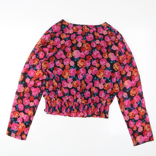 NEXT Womens Multicoloured Floral Polyester Cropped Blouse Size 12 V-Neck