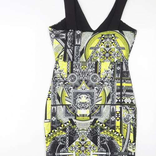 Miss Selfridge Womens Yellow Geometric Polyester A-Line Size 12 V-Neck Pullover