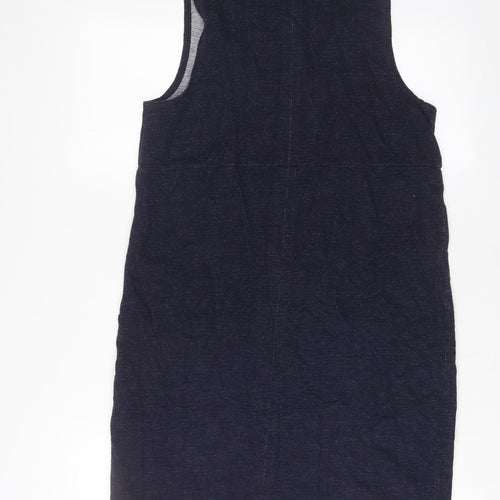 NEXT Womens Blue Cotton Tank Dress Size 12 V-Neck Pullover - Pockets