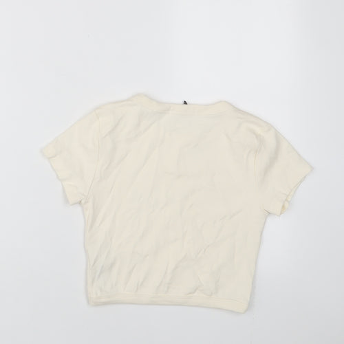Stradivarius Womens Ivory Cotton Cropped T-Shirt Size S Crew Neck