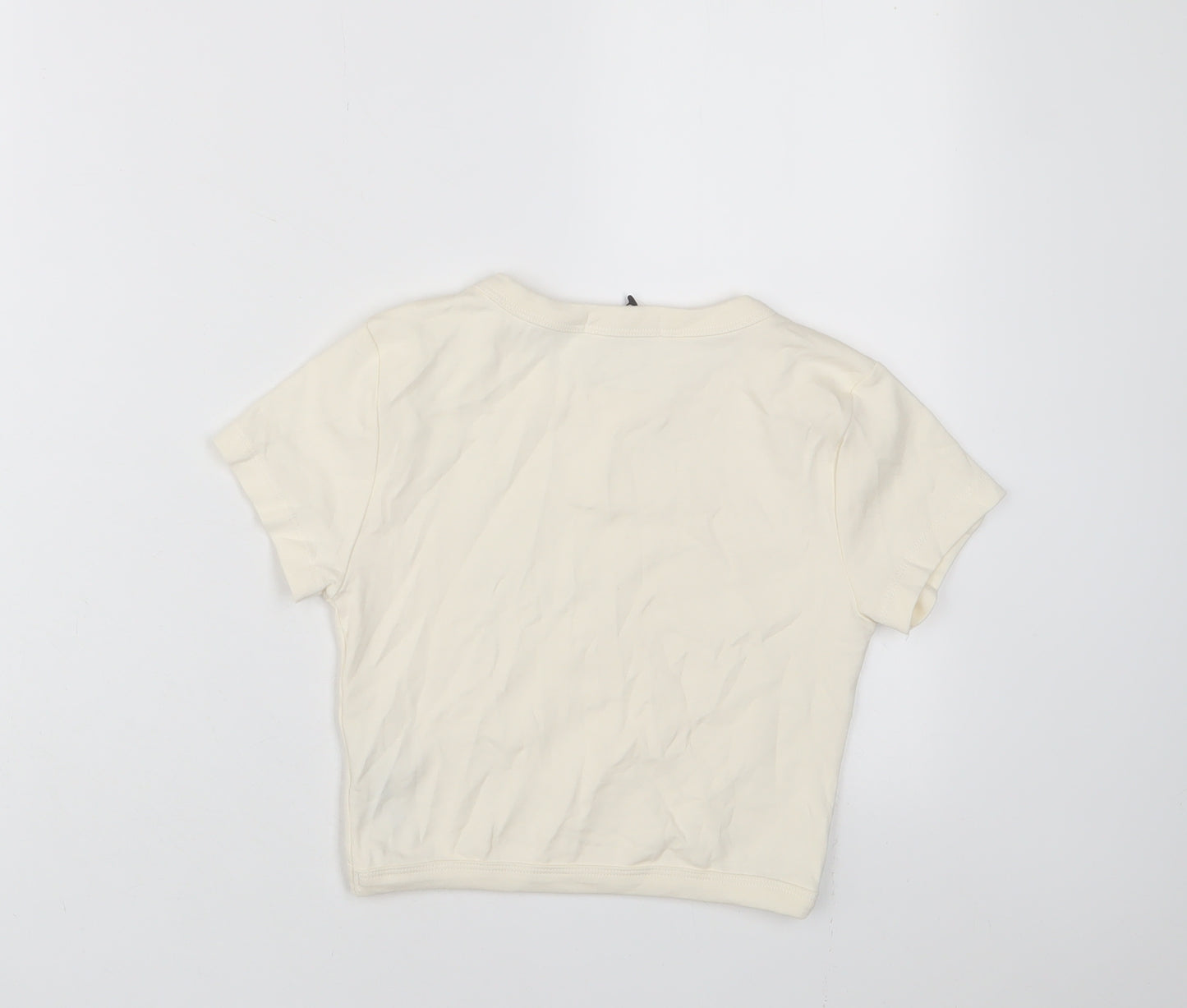 Stradivarius Womens Ivory Cotton Cropped T-Shirt Size S Crew Neck