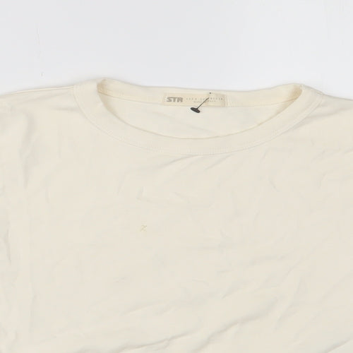 Stradivarius Womens Ivory Cotton Cropped T-Shirt Size S Crew Neck