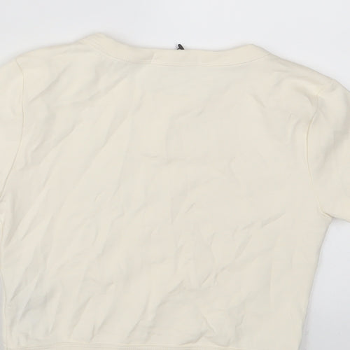 Stradivarius Womens Ivory Cotton Cropped T-Shirt Size S Crew Neck