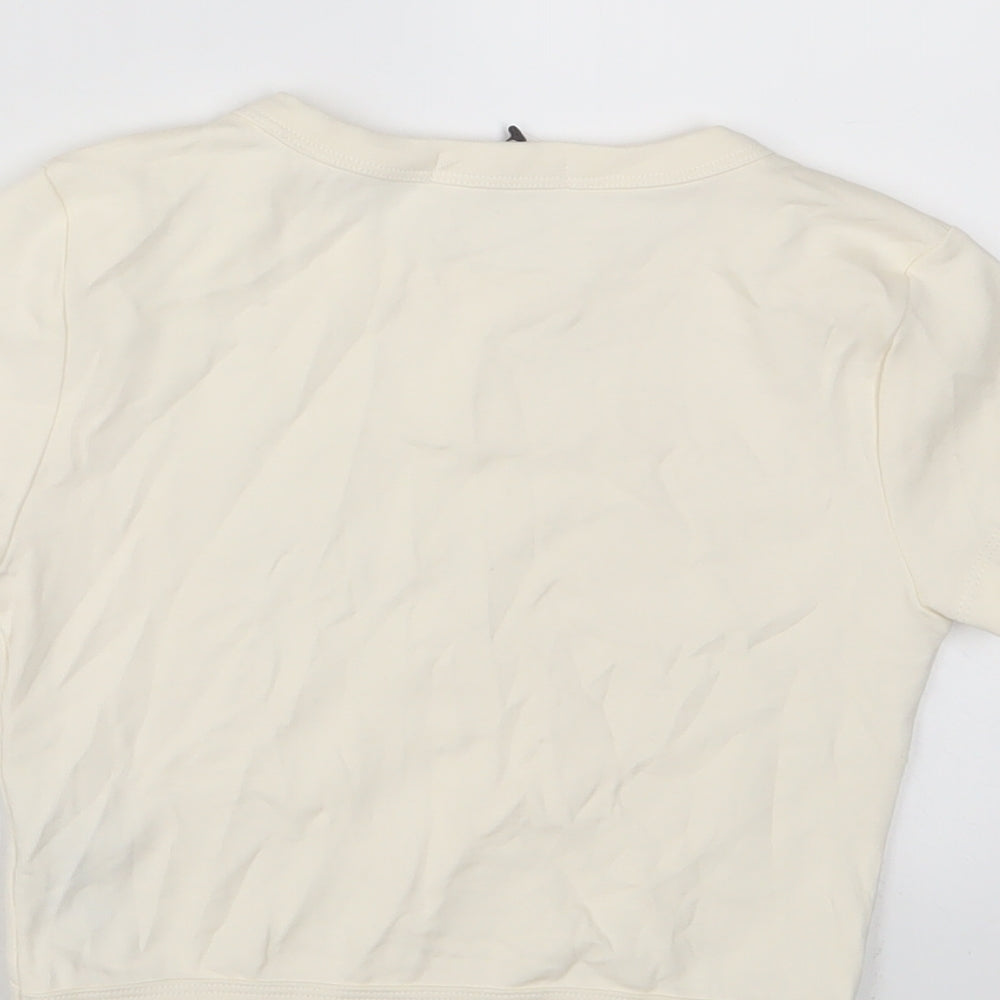 Stradivarius Womens Ivory Cotton Cropped T-Shirt Size S Crew Neck