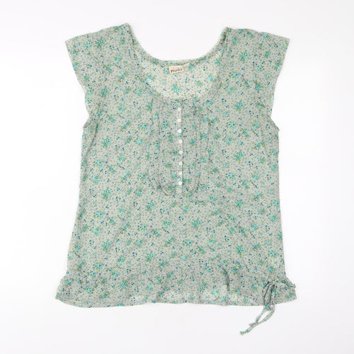 Muda Womens Green Floral Polyester Basic T-Shirt Size XL Scoop Neck