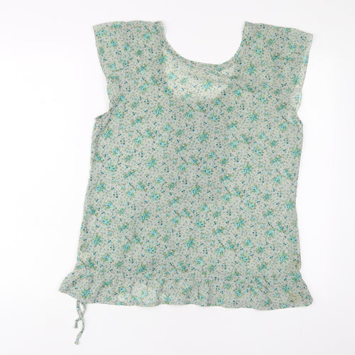 Muda Womens Green Floral Polyester Basic T-Shirt Size XL Scoop Neck