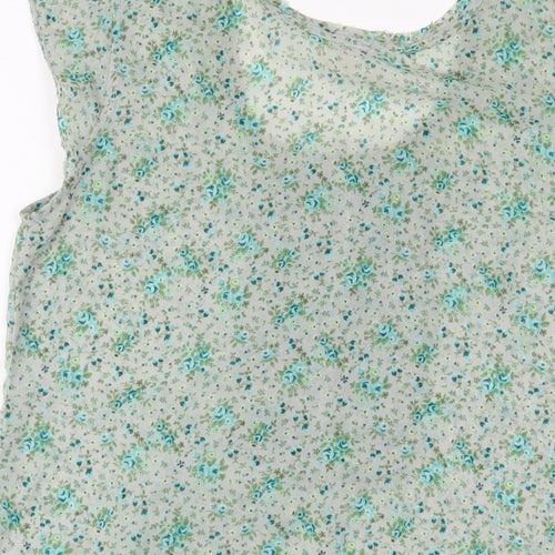 Muda Womens Green Floral Polyester Basic T-Shirt Size XL Scoop Neck