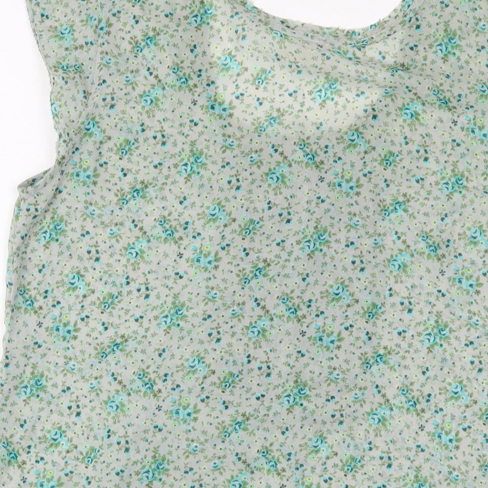 Muda Womens Green Floral Polyester Basic T-Shirt Size XL Scoop Neck