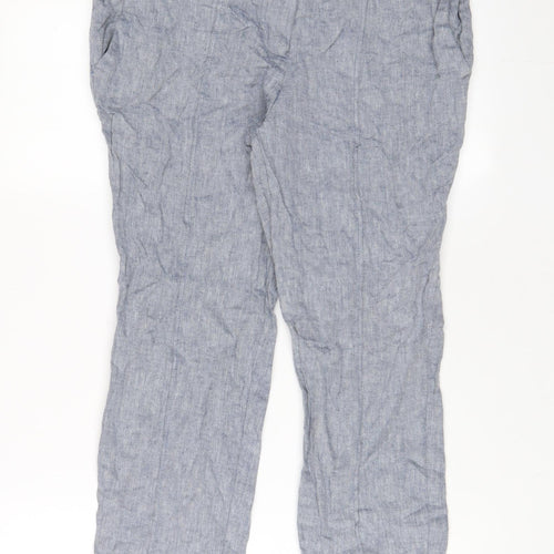 NEXT Womens Blue Linen Trousers Size 12 L24 in Regular Hook & Eye